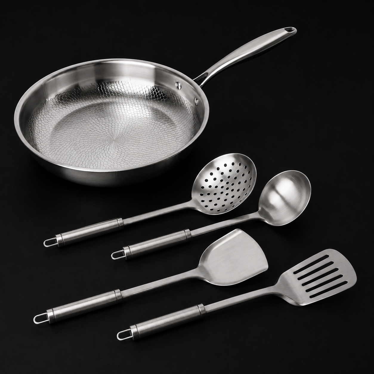 Titanium Hammered Pan Pro & Utensil Set